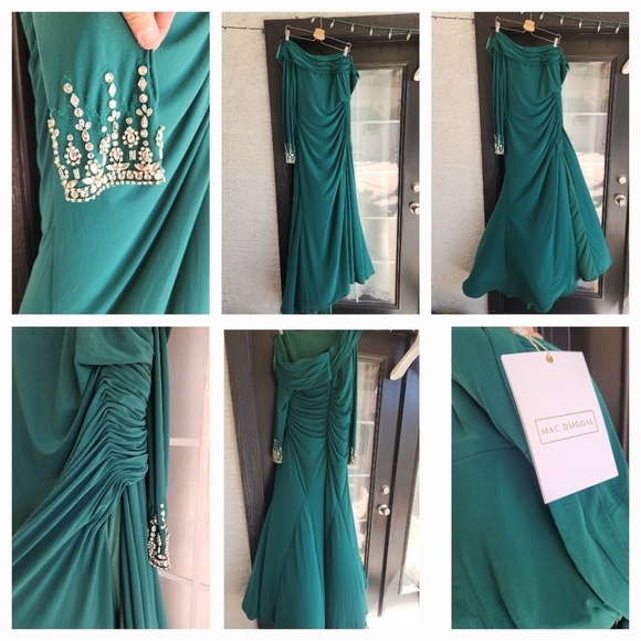 Mac Duggal Green Off-Shoulder Gown - Picture 2 of 3